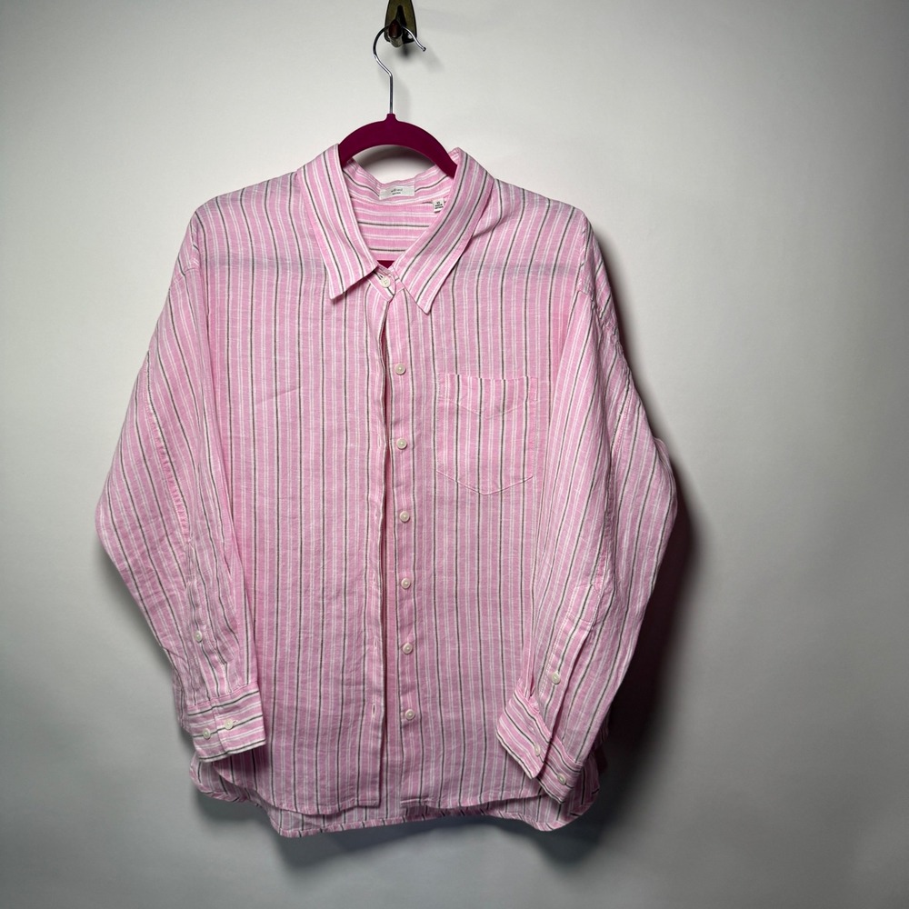 Wilfred Aritzia Lily Linen Shirt Womens XS Pink Striped Button Down Long Sleeve
